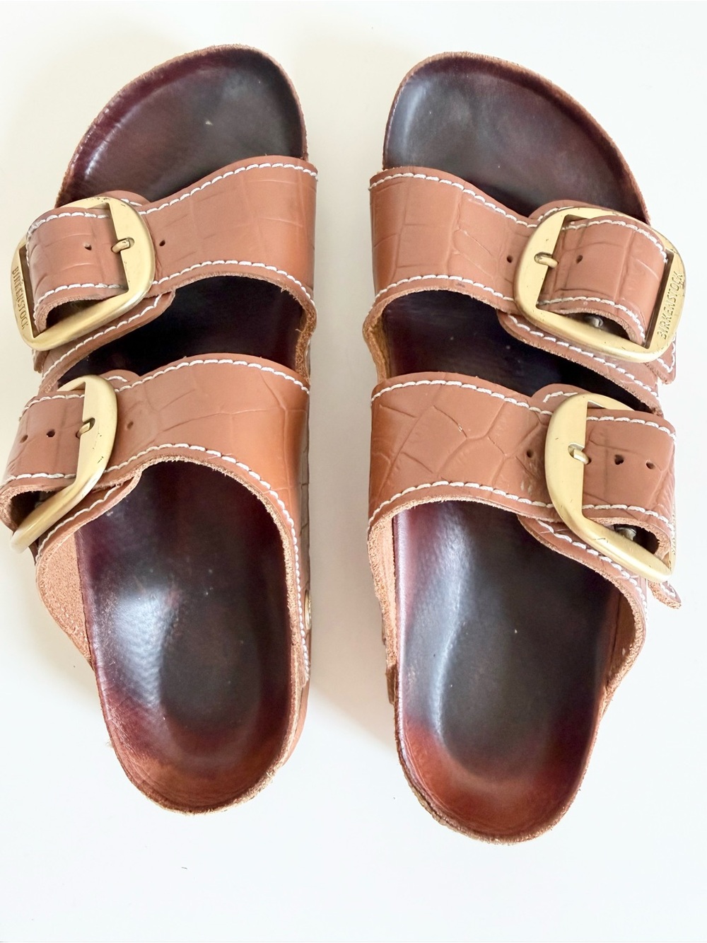 Birkenstock + STAUD Arizona Big Buckle Slide Sandal Croc Embossed Brown 40/9 - Picture 3 of 13